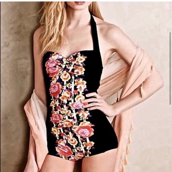 Seafolly Black & Floral Boyleg Maillot Swimsuit - Picture 2 of 8